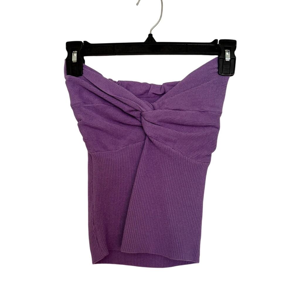 Womens Strapless Sweater Top Twist Knot Crop Ribbed Knit Y2K 90s Tube Purple XS